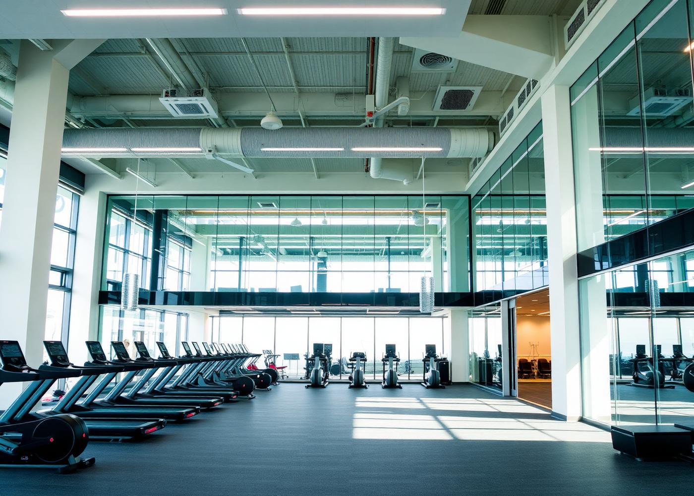 Corporate gym setup with cardio zone